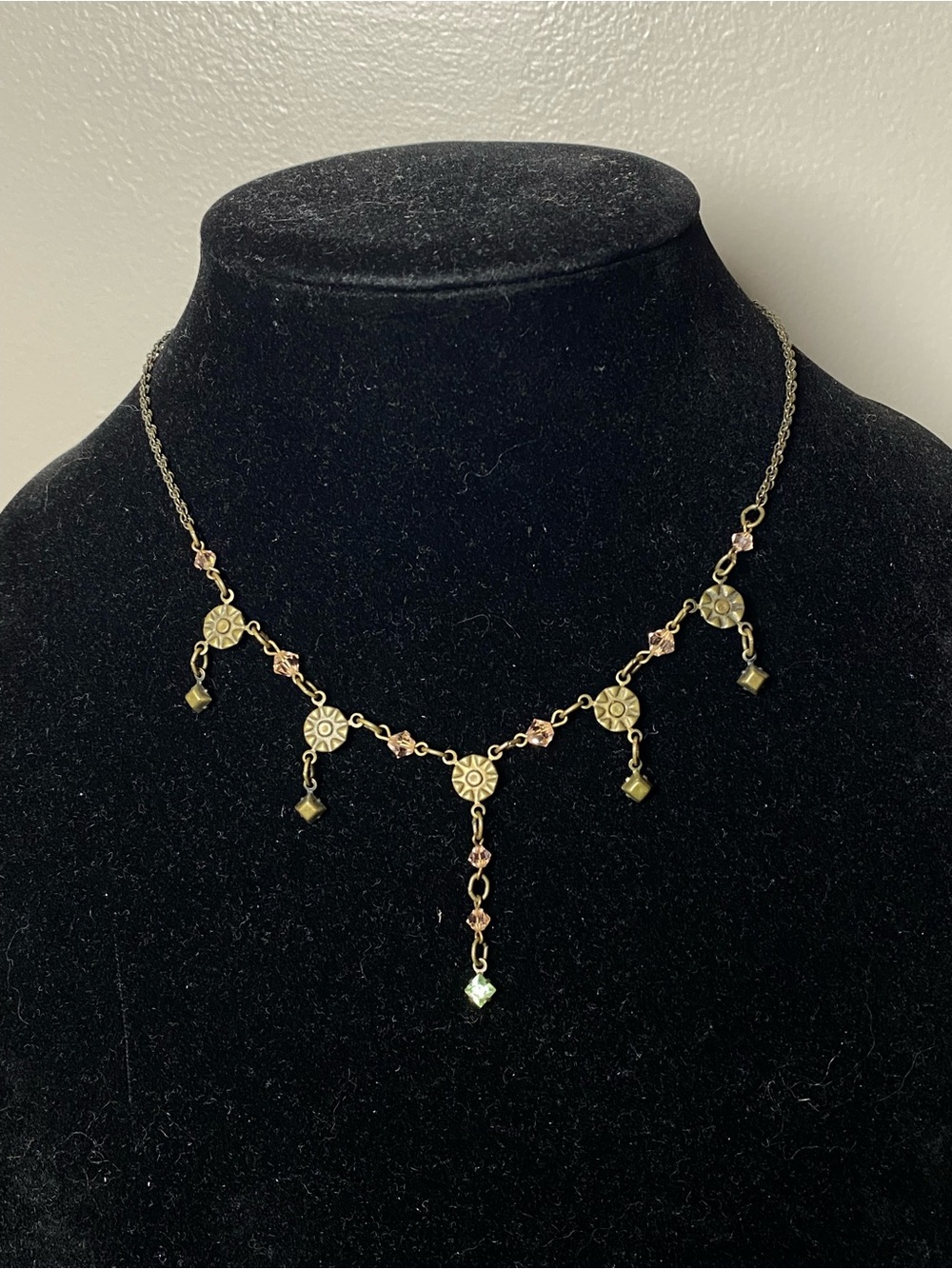 Dainty Pink & Green Beaded Floral Drop Necklace